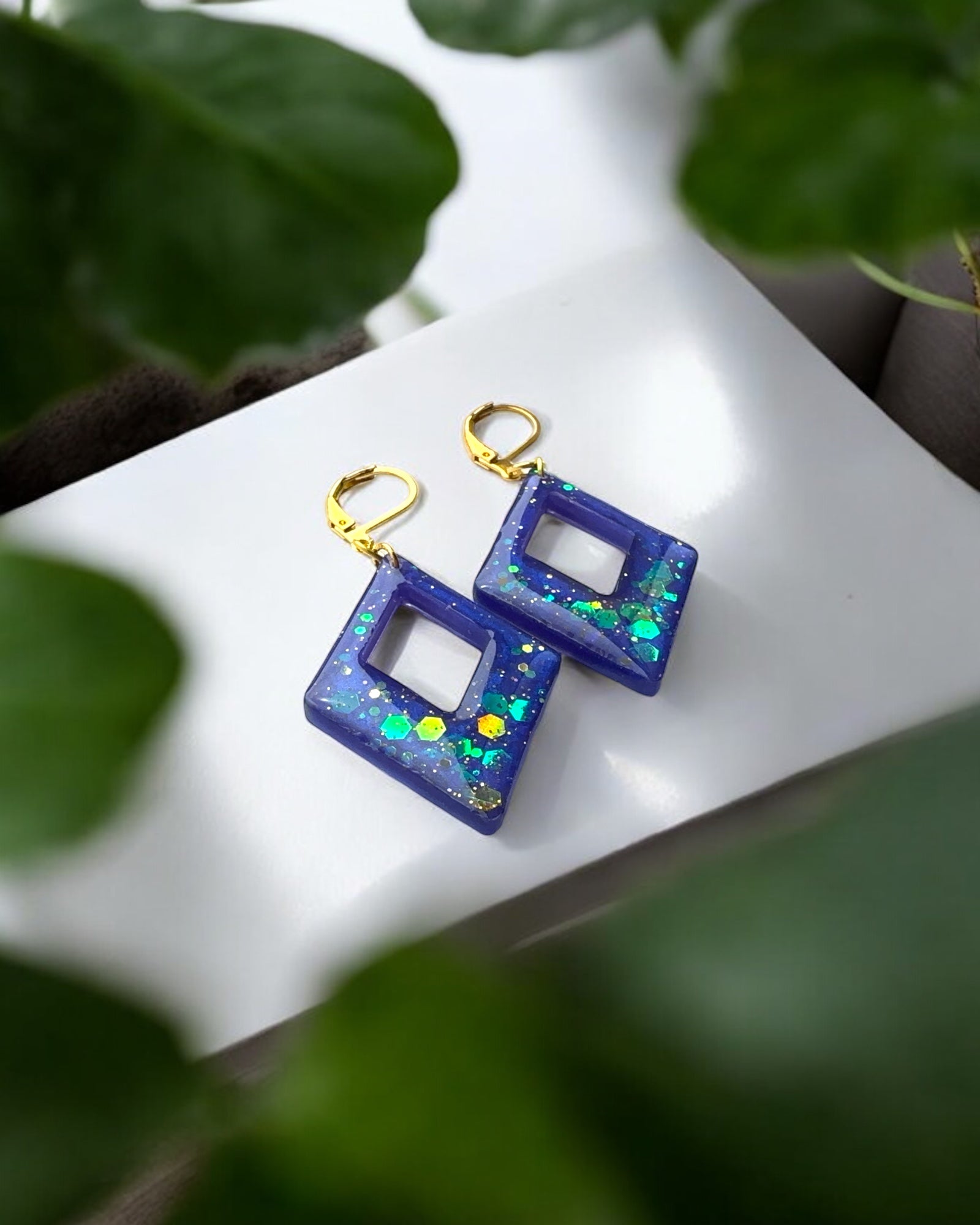 Frillmart Women's Red & Blue Spark Drop Hoop Earrings