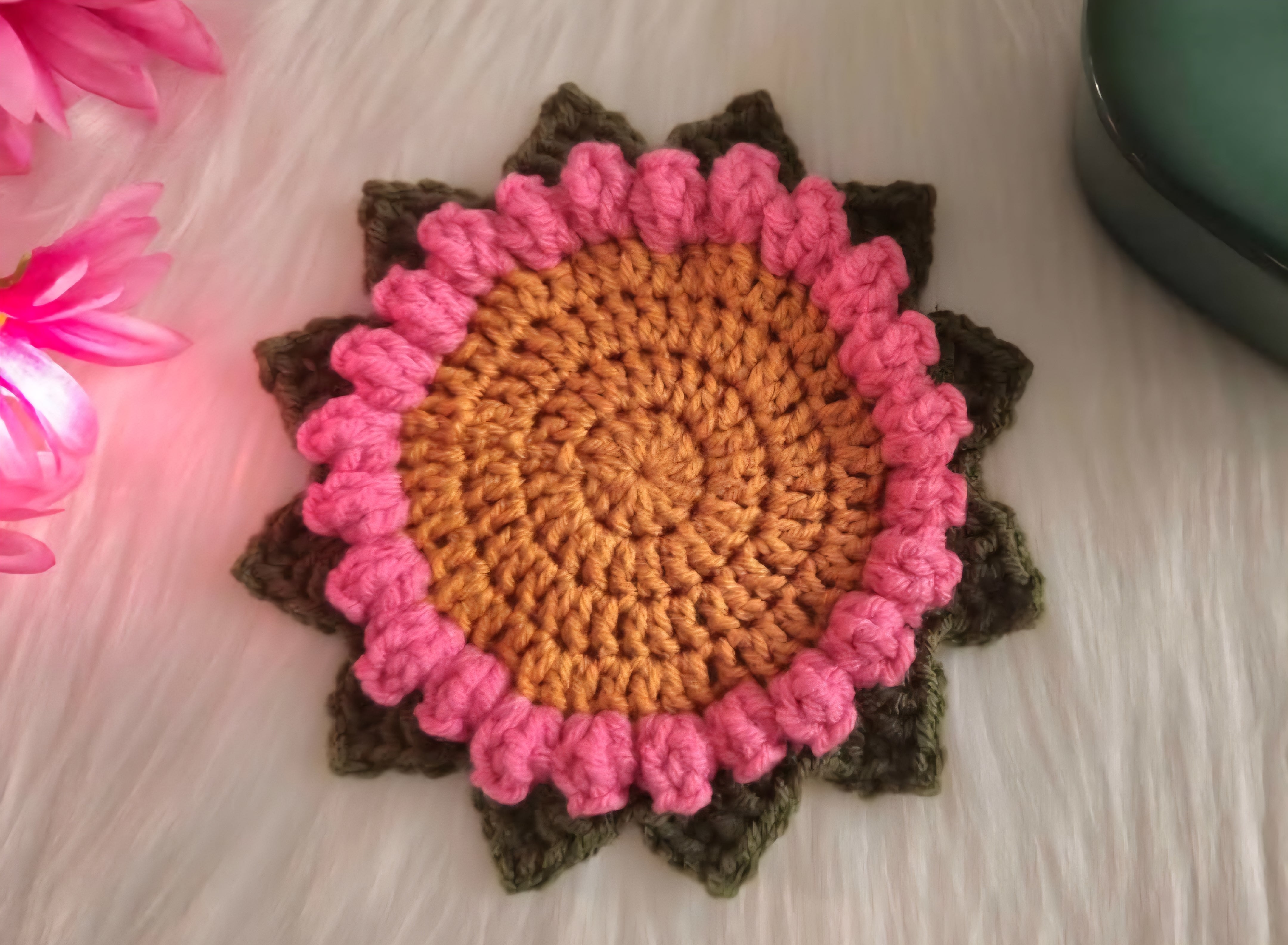 Handmade Crochet Flower Coaster – Unique Floral Table Decor & Gift Idea