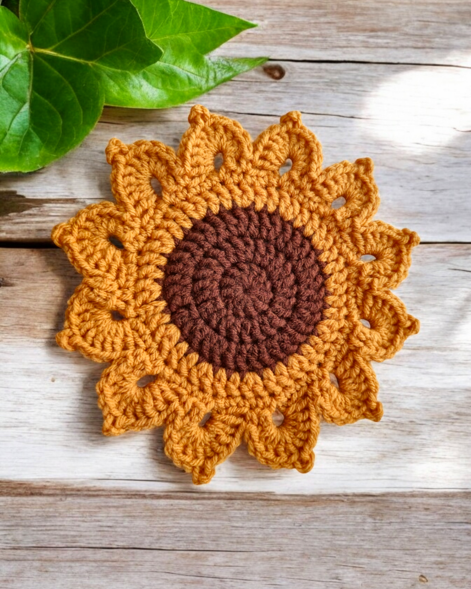 Sunflower Crochet Coaster - Handmade, Brown & Gold, 7-Inch Diameter