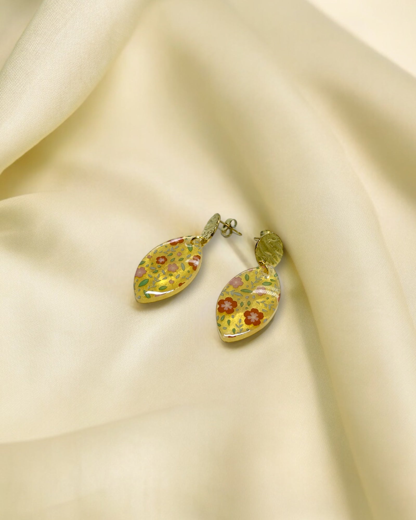 Frillmart Women's Floral Drop Earrings - Yellow Multicolor Flowers, Gold Colour, Lightweight
