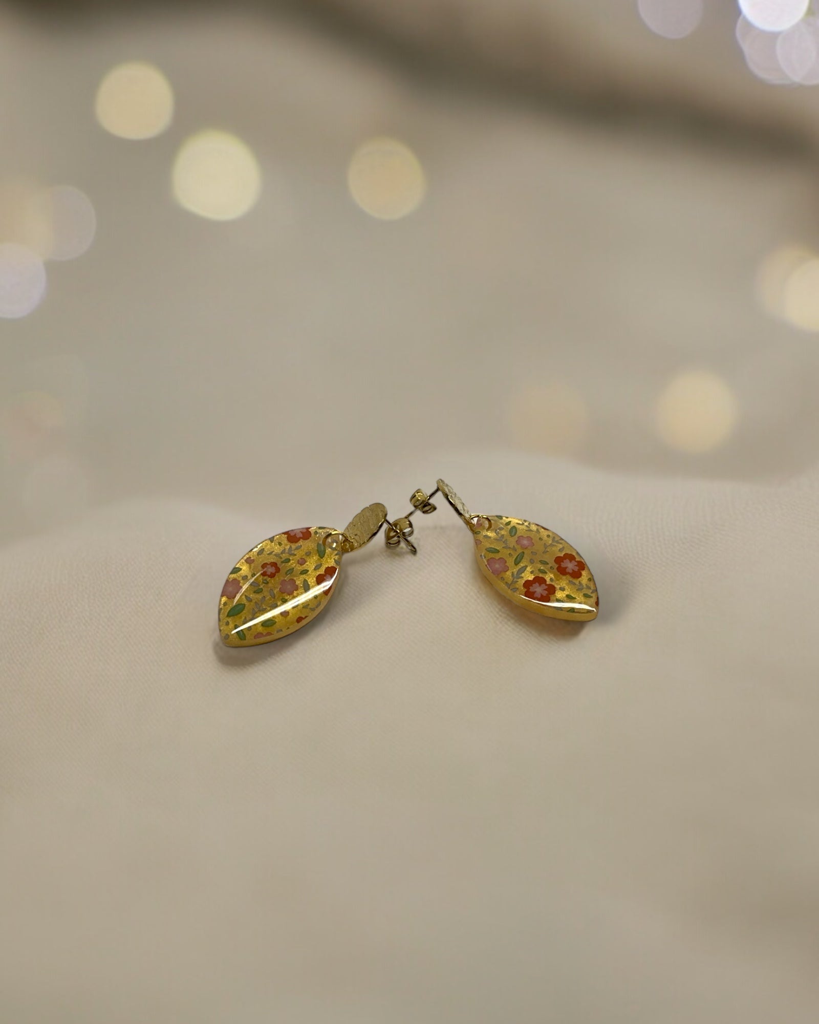 Frillmart Women's Floral Drop Earrings - Yellow Multicolor Flowers, Gold Colour, Lightweight