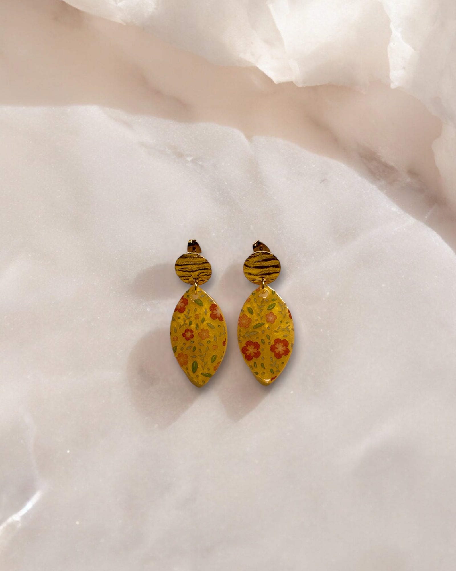 Frillmart Women's Floral Drop Earrings - Yellow Multicolor Flowers, Gold Colour, Lightweight