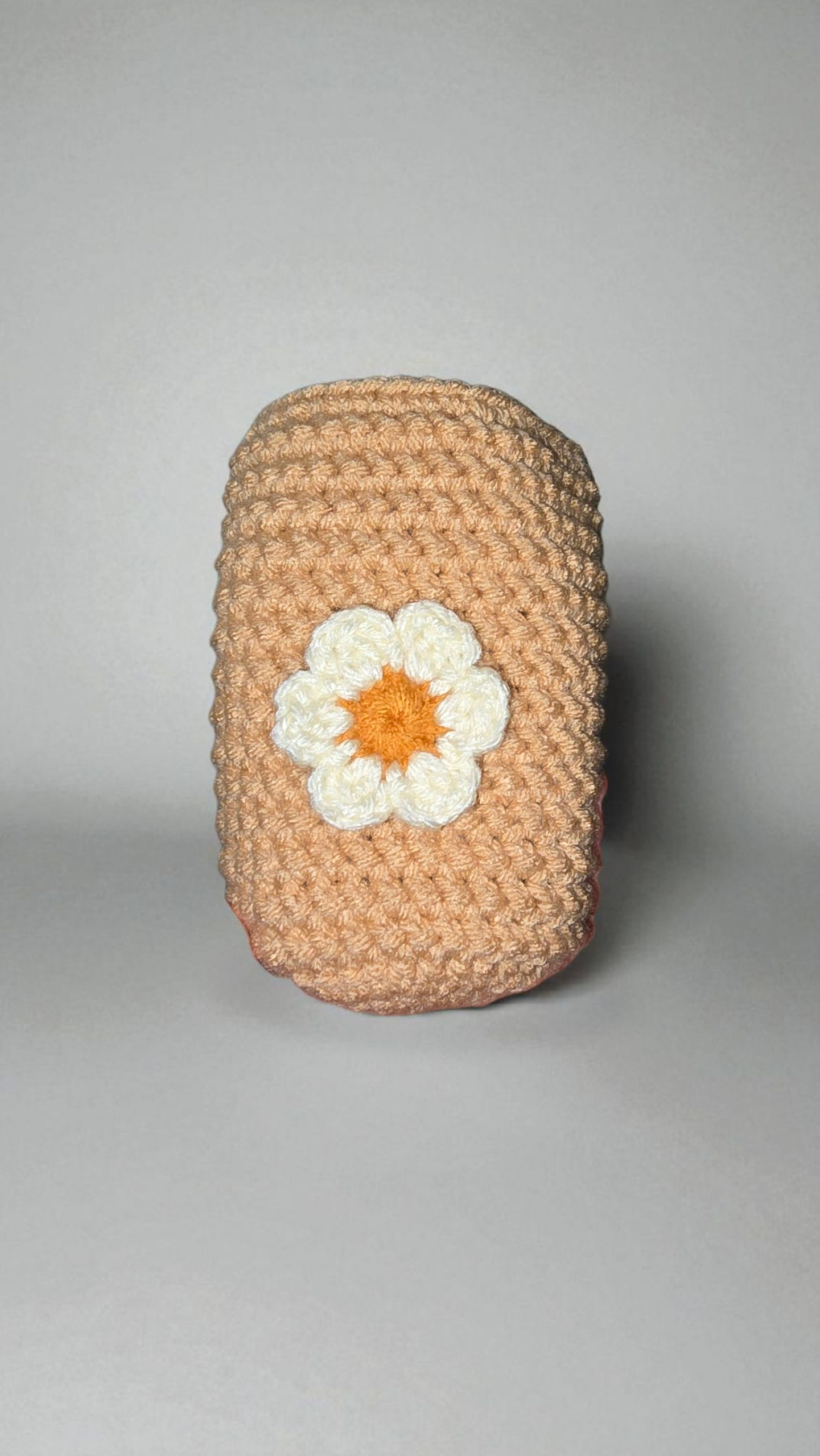 Handmade Beige Crochet Mason Jar Cozy with White Petal Flower – Farmhouse Kitchen & Rustic Table Decor