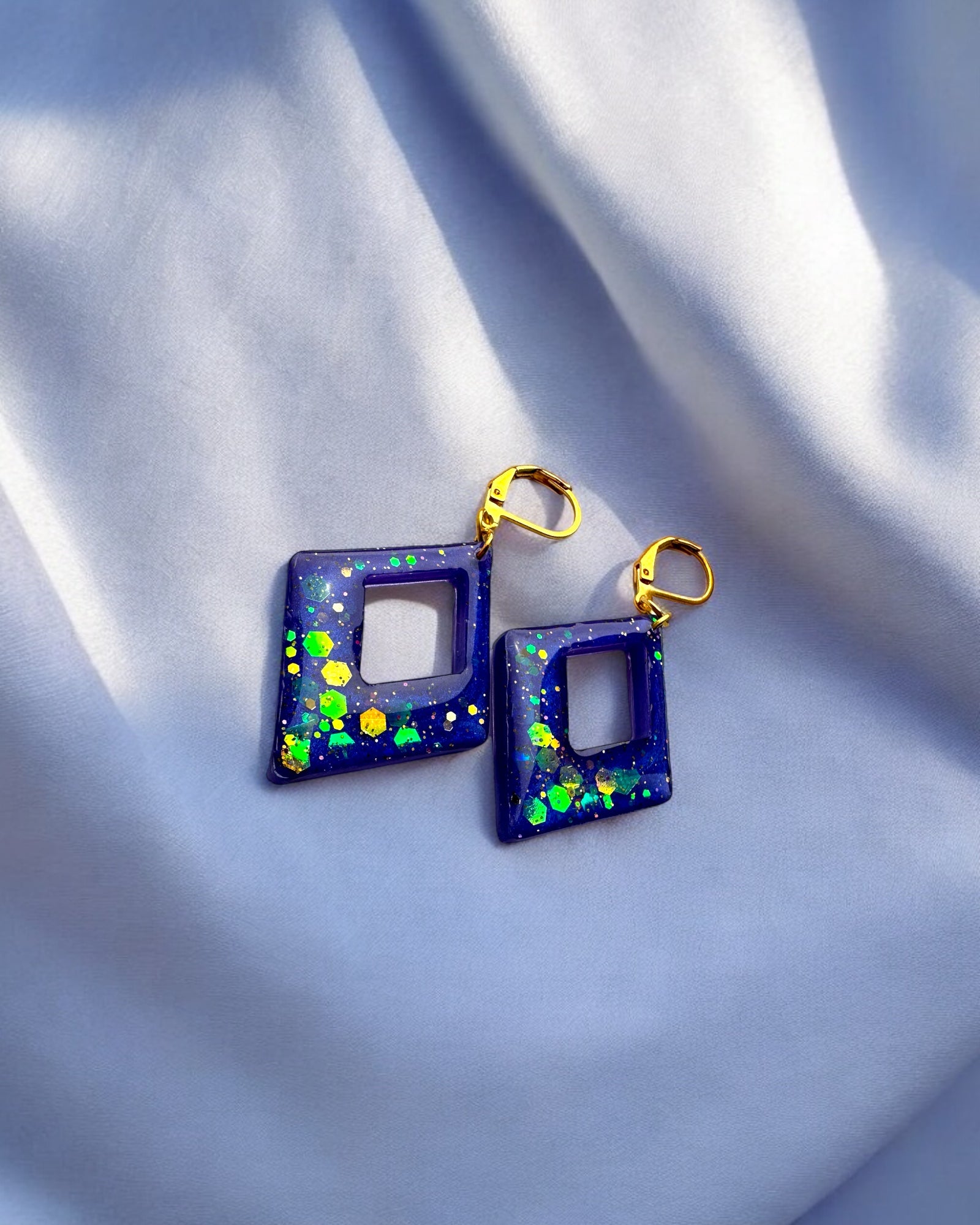 Frillmart Women's Red & Blue Spark Drop Hoop Earrings