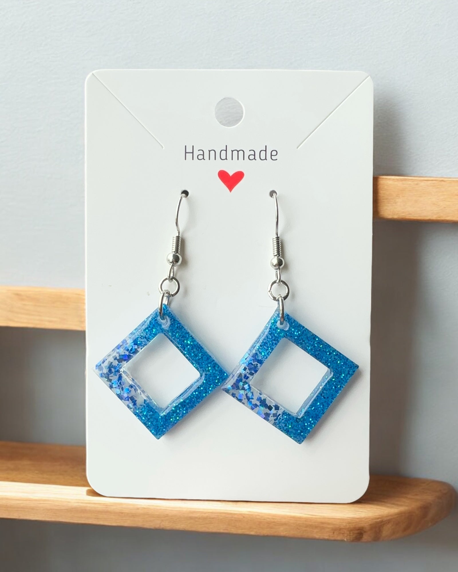 Frillmart Women's Earrings Square Dangle Blue Glitter Resin 2-inch Lightweight