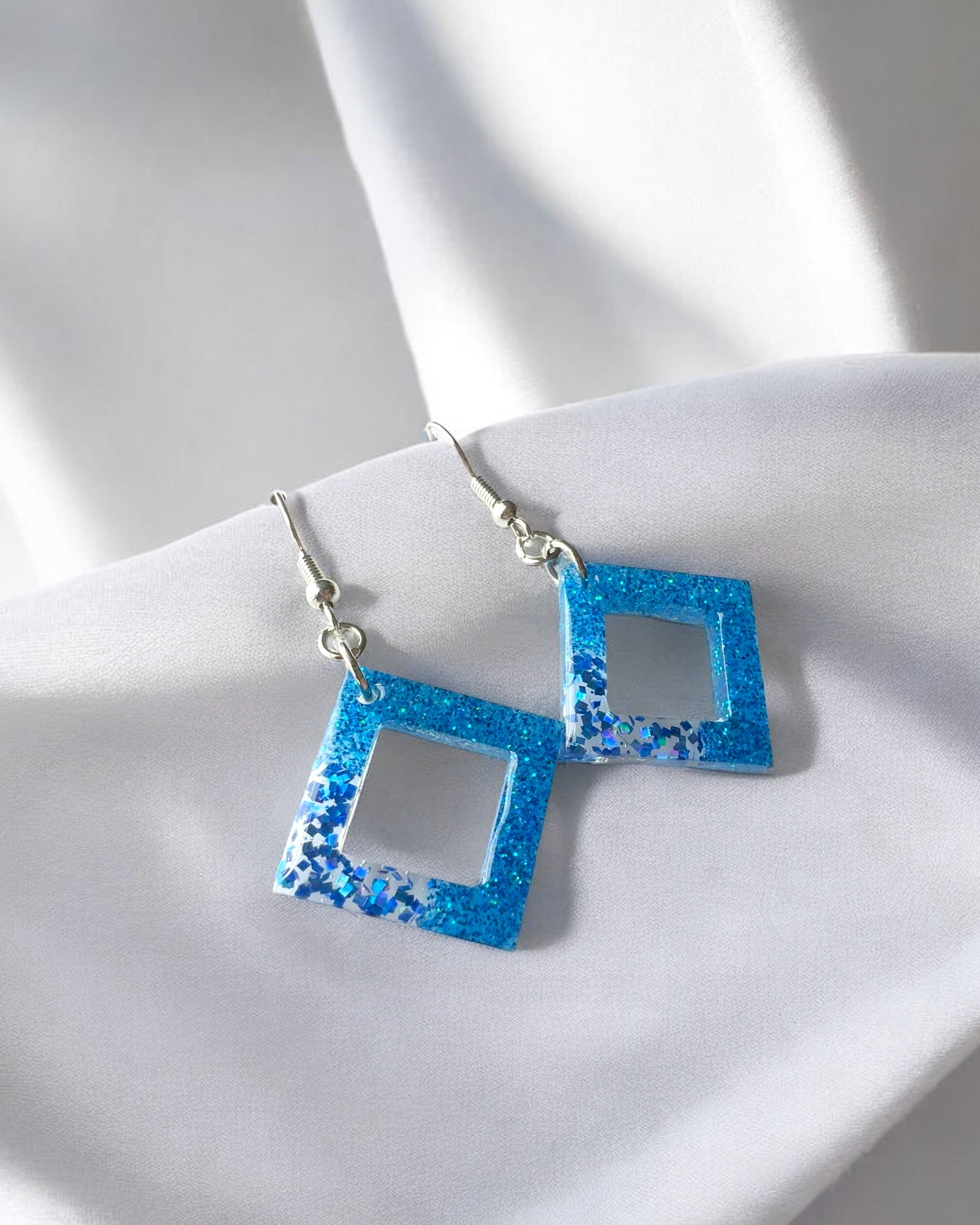 Frillmart Women's Earrings Square Dangle Blue Glitter Resin 2-inch Lightweight