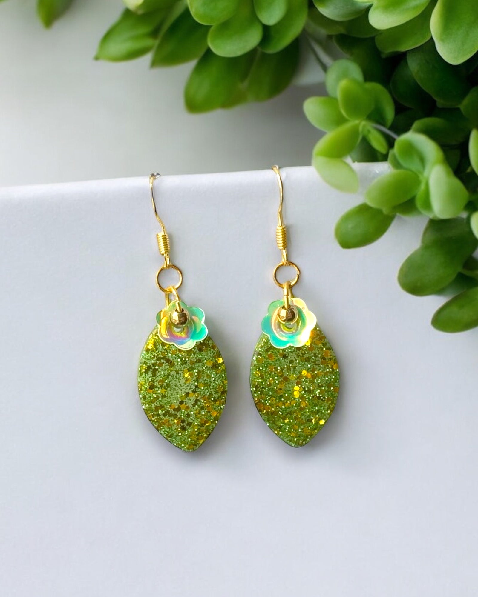 Frillmart Women's Leaf Drop Earrings (Green, Metal)