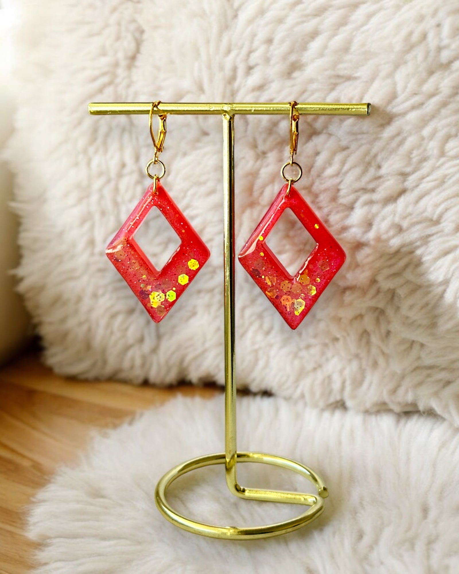 Frillmart Women's Red & Blue Spark Drop Hoop Earrings