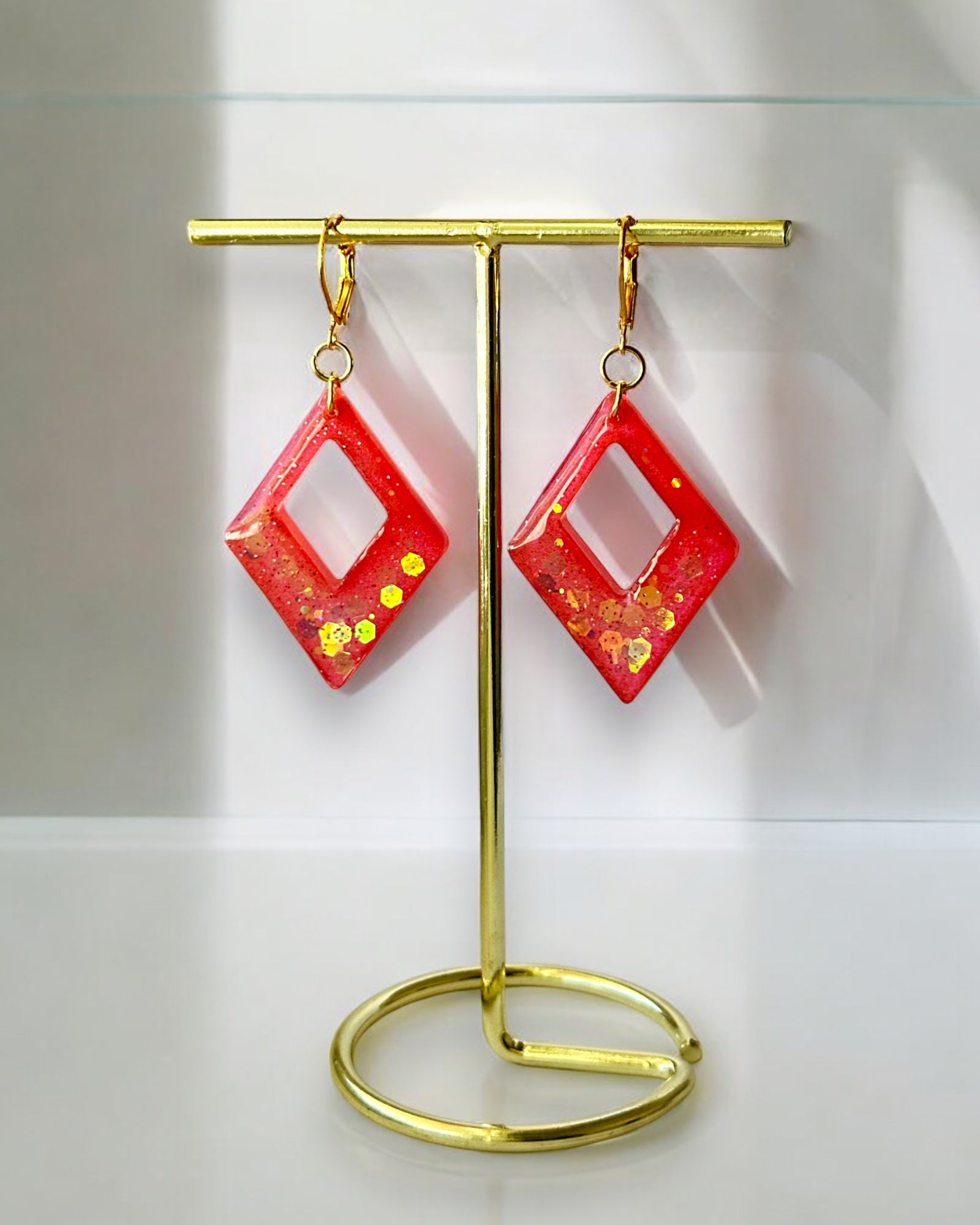 Frillmart Women's Red & Blue Spark Drop Hoop Earrings