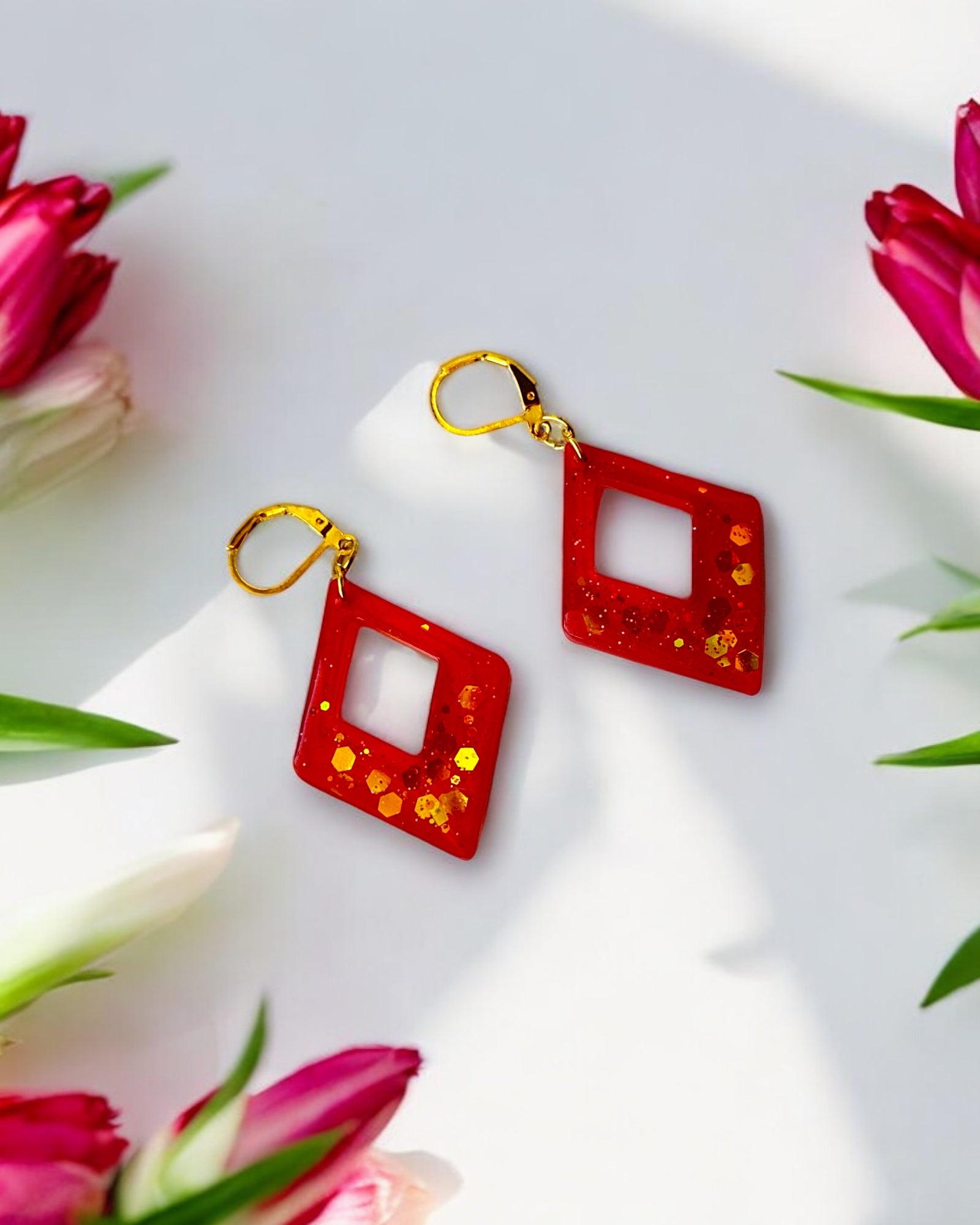 Frillmart Women's Red & Blue Spark Drop Hoop Earrings