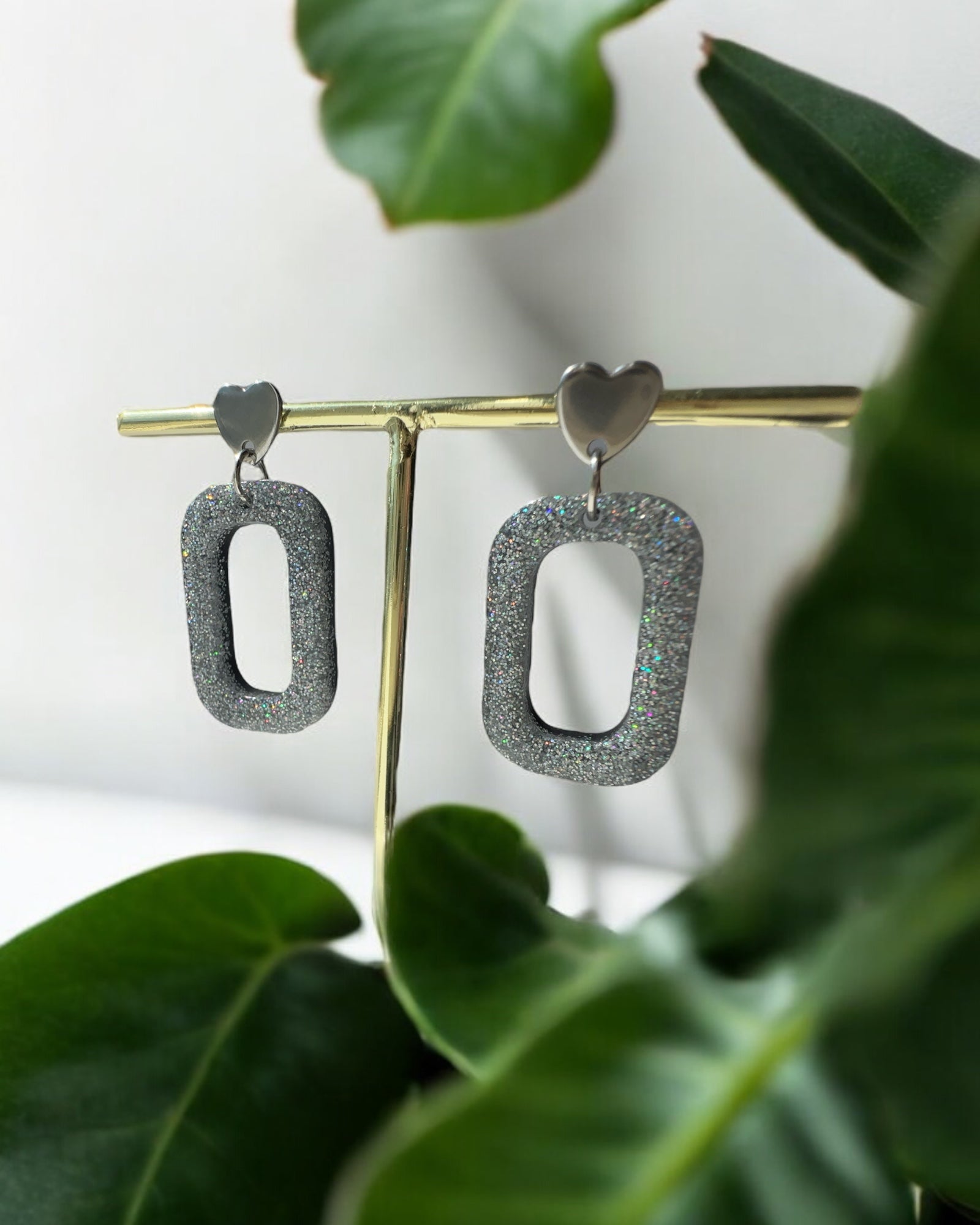 Frillmart Women's Glittering Silver Geometric Dangle Earrings with Heart Accent