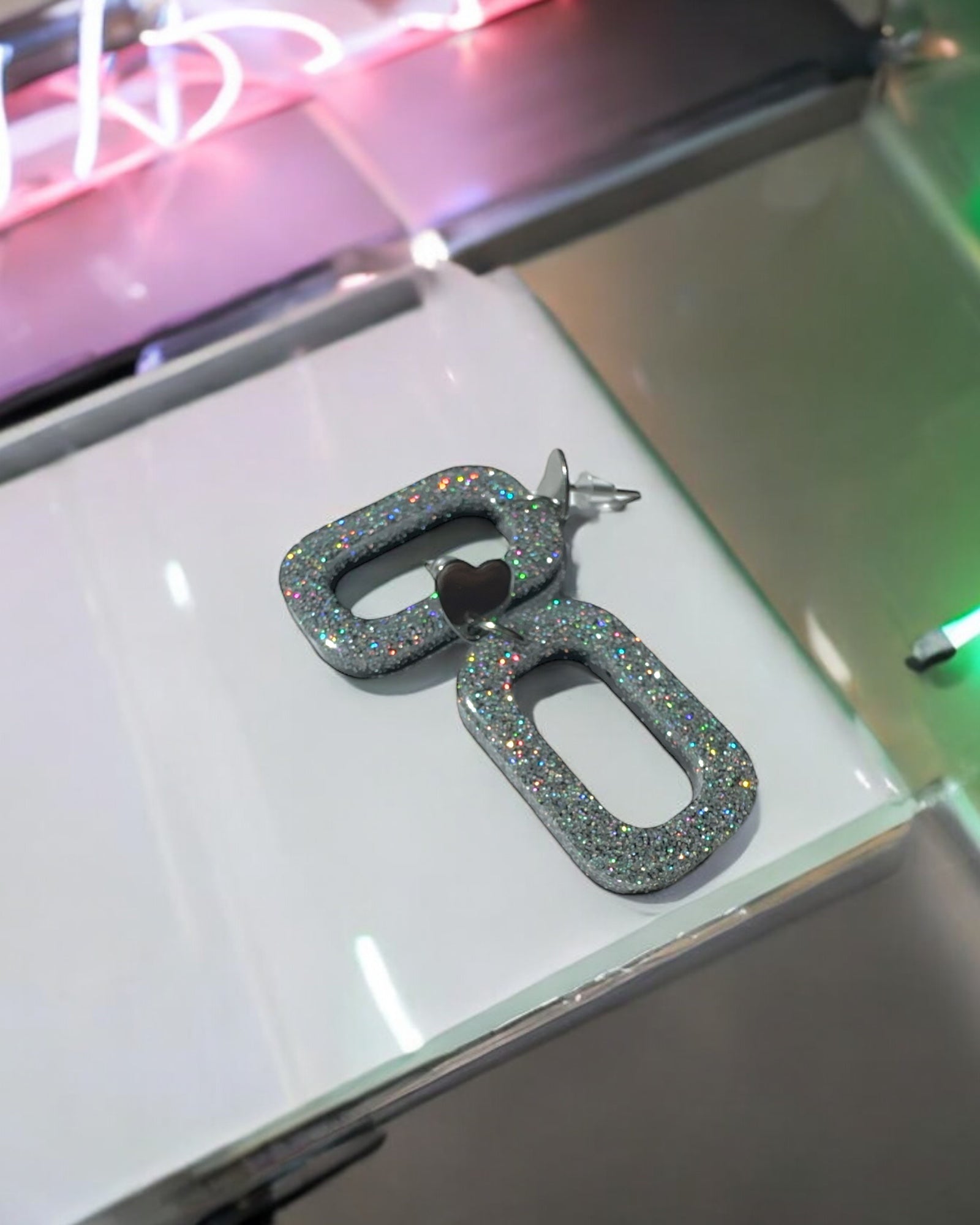 Frillmart Women's Glittering Silver Geometric Dangle Earrings with Heart Accent