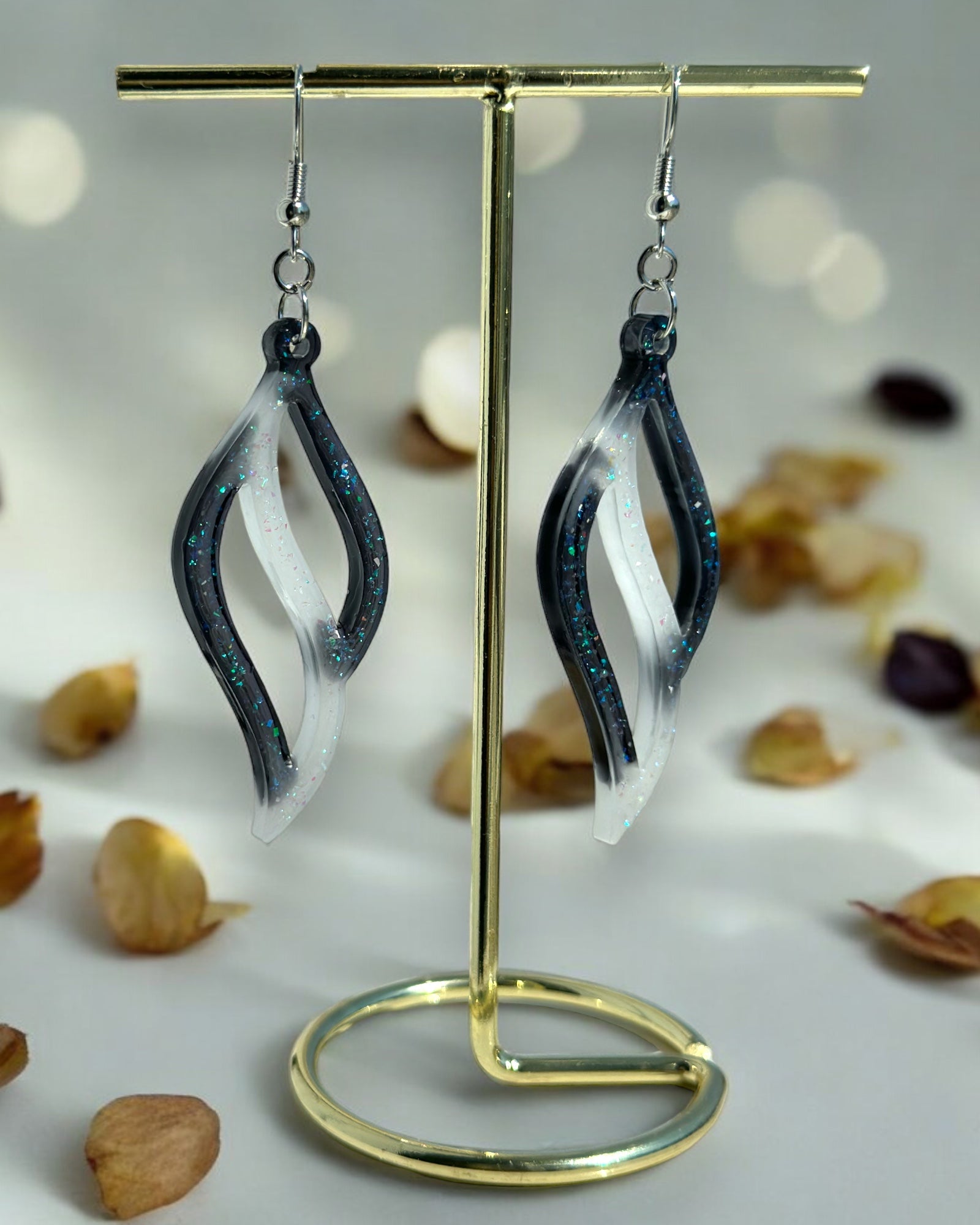 Frillmart Women's Earrings - Iridescent Glitter, Blue and White Resin Swirl, Lightweight and Stylish Dangle Design