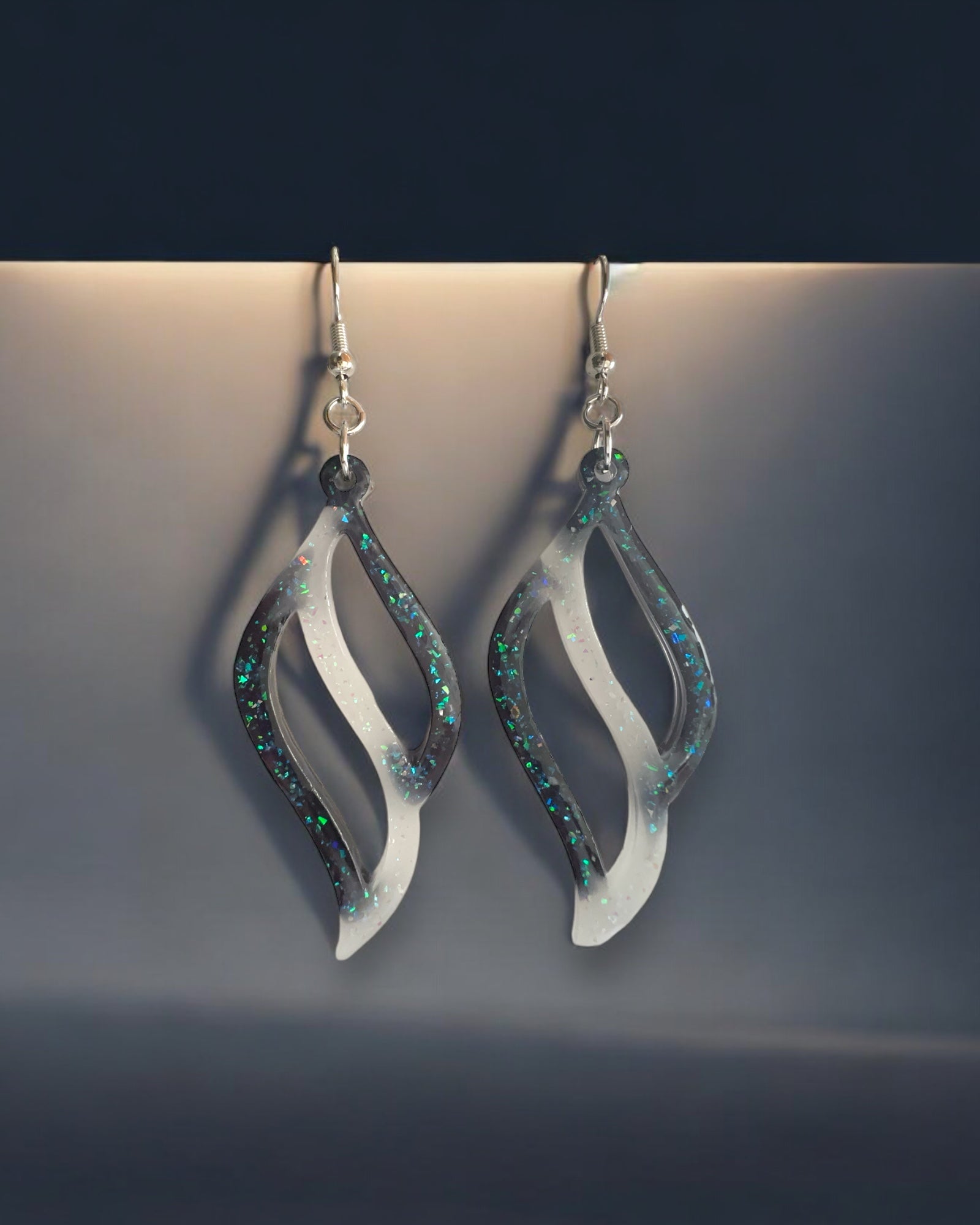 Frillmart Women's Earrings - Iridescent Glitter, Blue and White Resin Swirl, Lightweight and Stylish Dangle Design