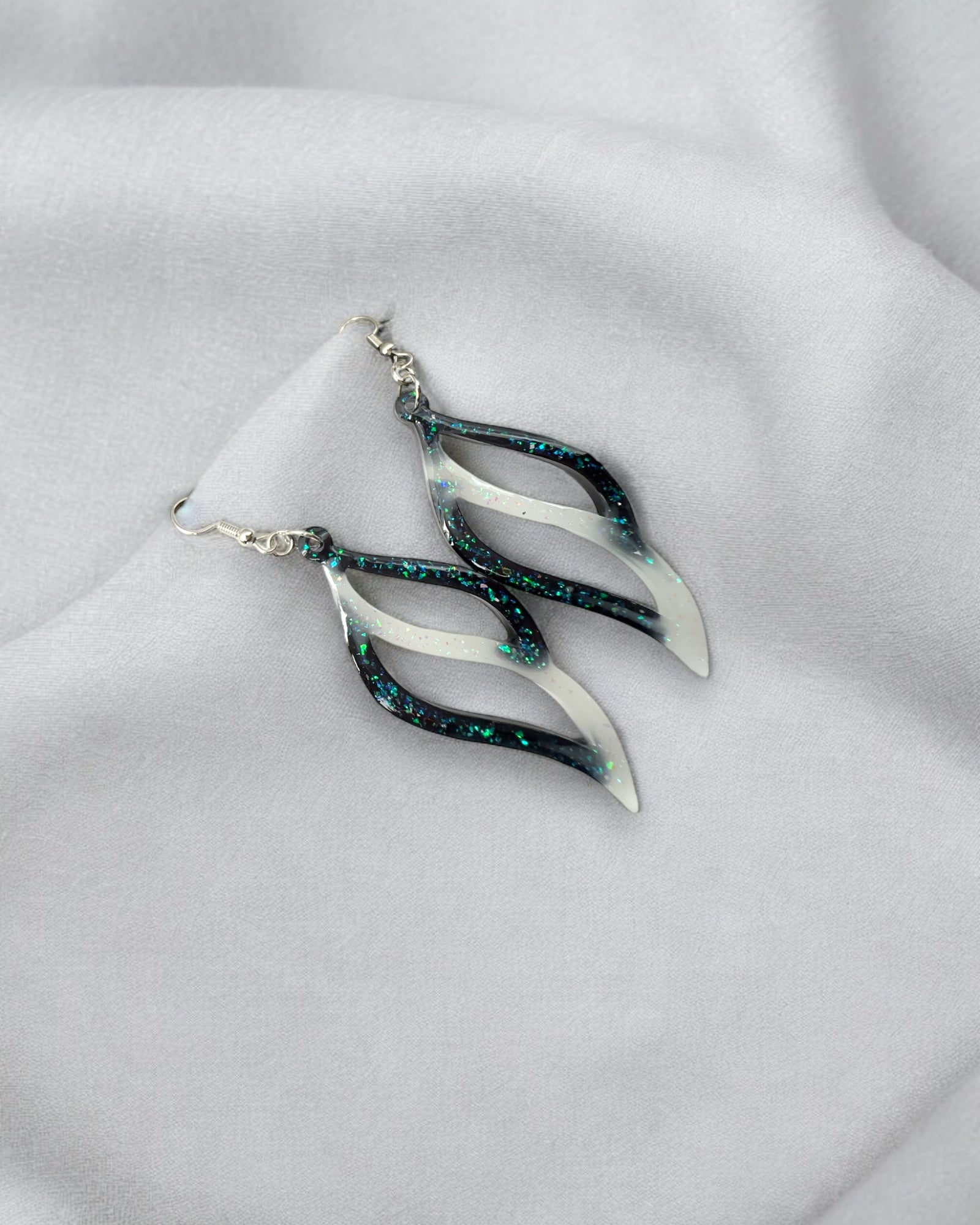 Frillmart Women's Earrings - Iridescent Glitter, Blue and White Resin Swirl, Lightweight and Stylish Dangle Design