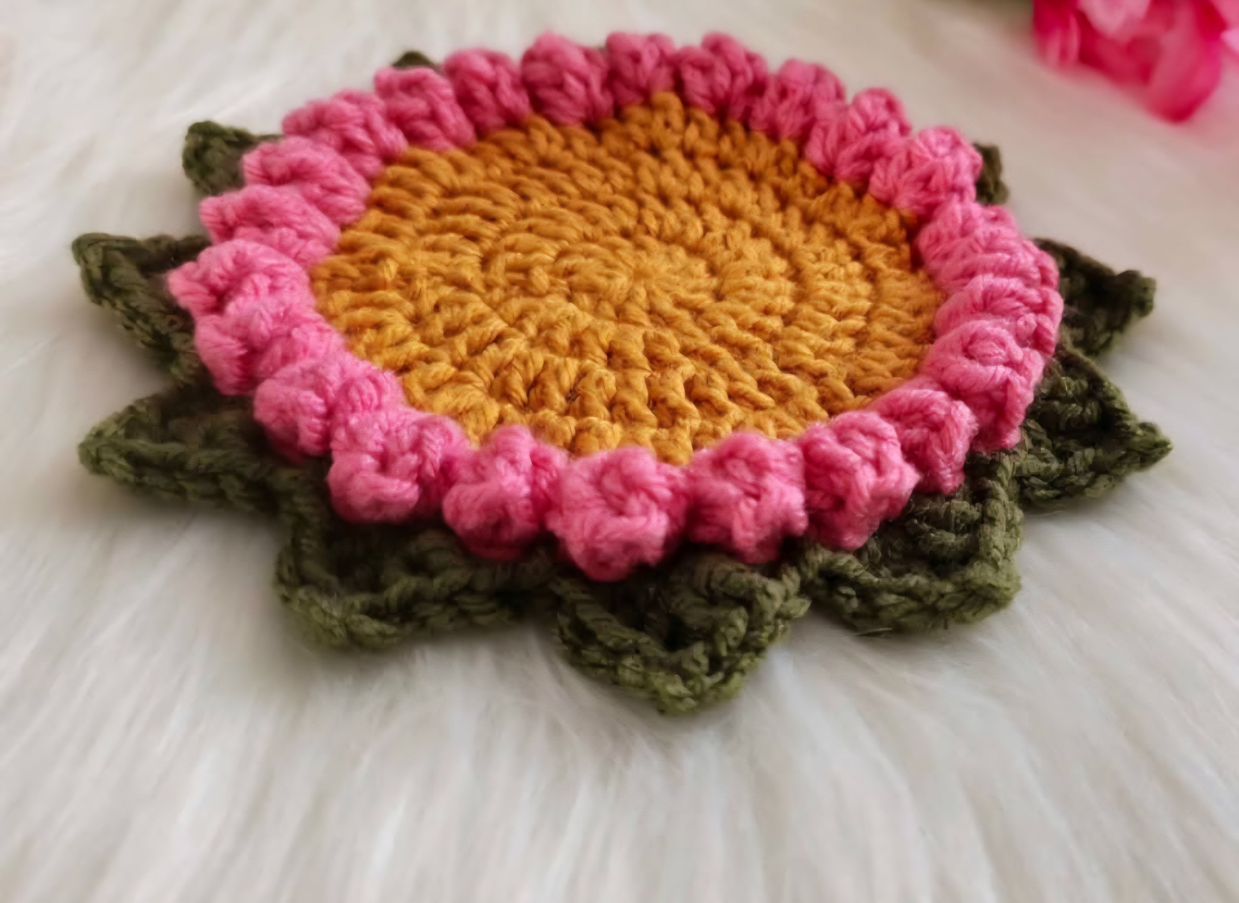Handmade Crochet Flower Coaster – Unique Floral Table Decor & Gift Idea