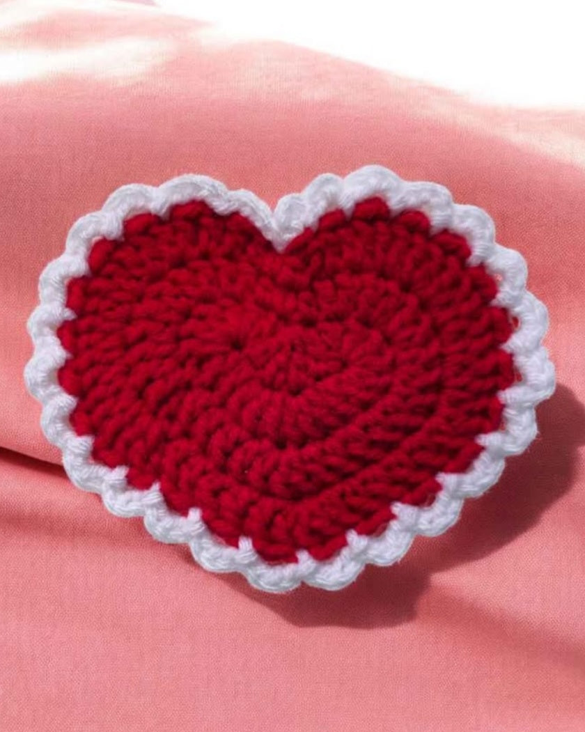 Handmade Crochet Heart Coaster – Red & White Cozy Drink Mat