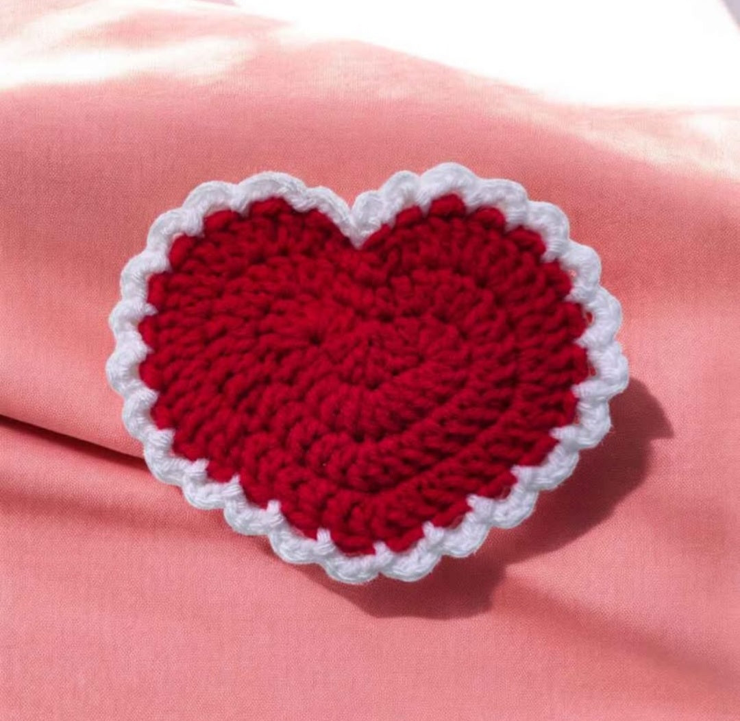 Handmade Crochet Heart Coaster – Red & White Cozy Drink Mat