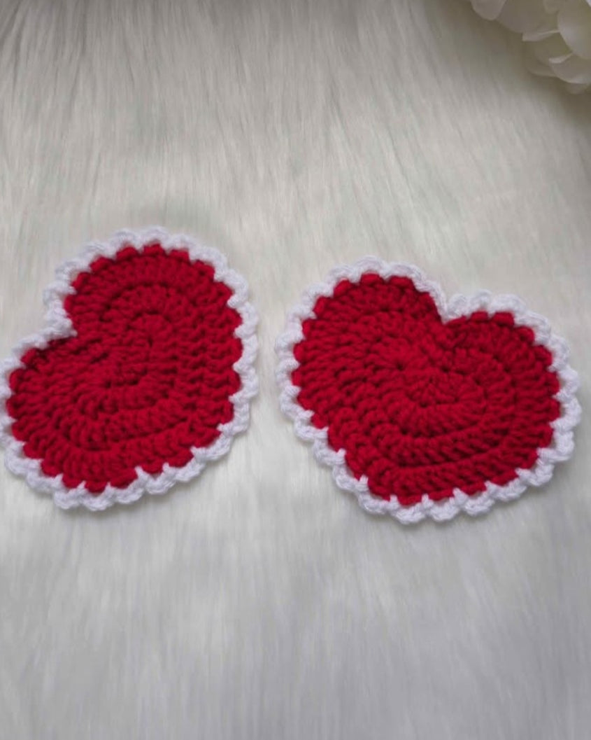 Handmade Crochet Heart Coaster – Red & White Cozy Drink Mat
