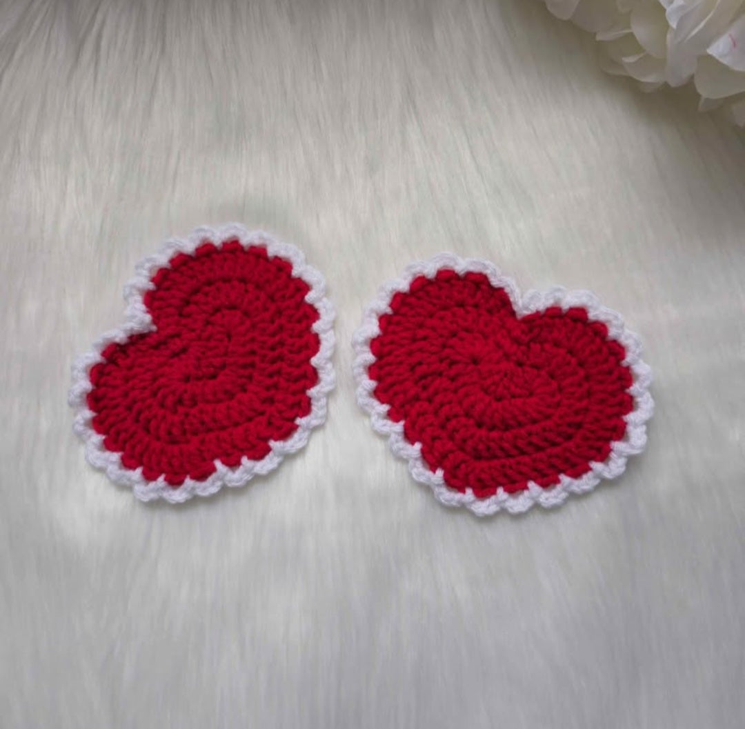 Handmade Crochet Heart Coaster – Red & White Cozy Drink Mat