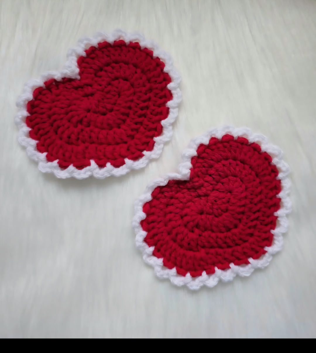 Handmade Crochet Heart Coaster – Red & White Cozy Drink Mat