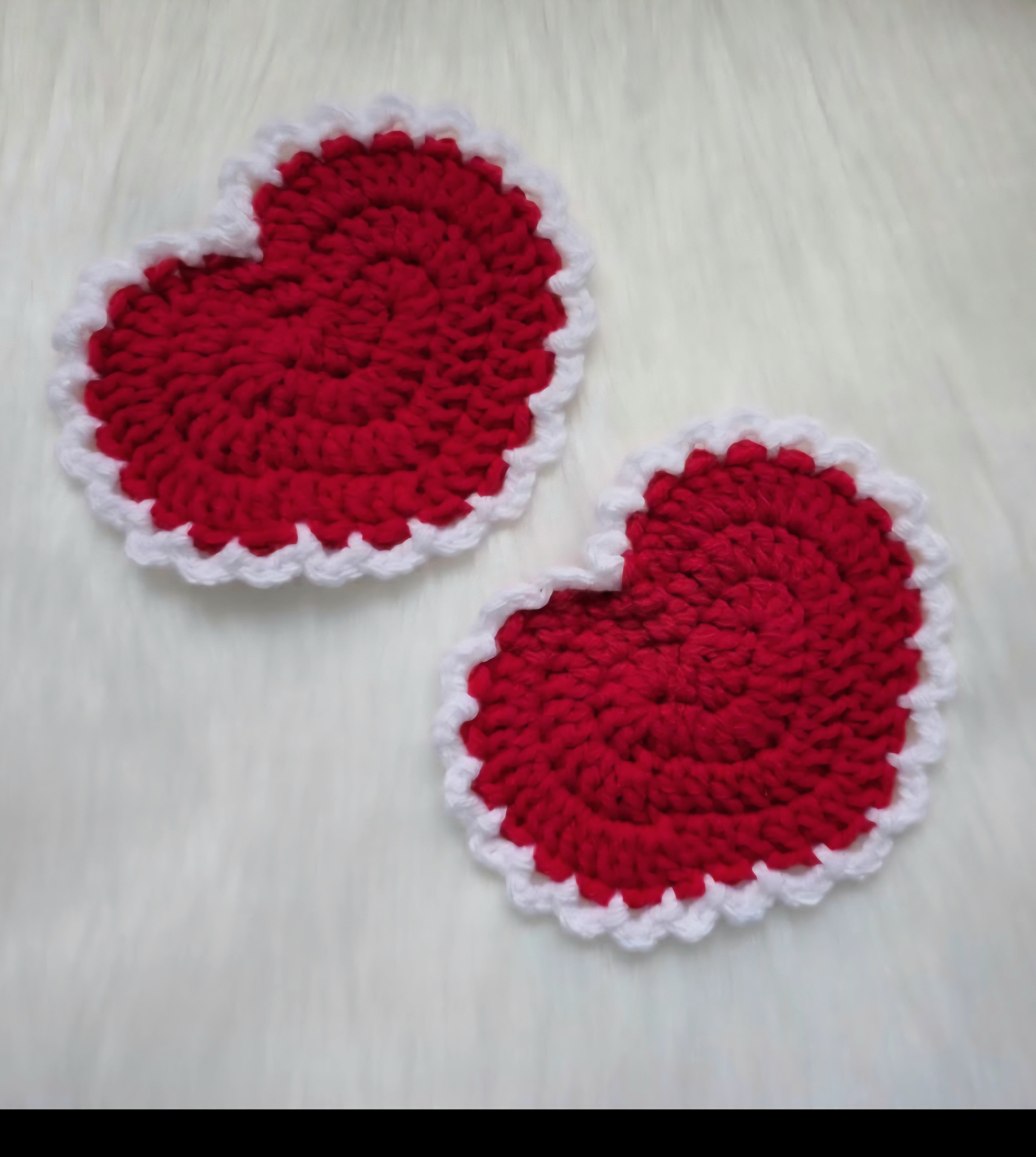 Handmade Crochet Heart Coaster – Red & White Cozy Drink Mat