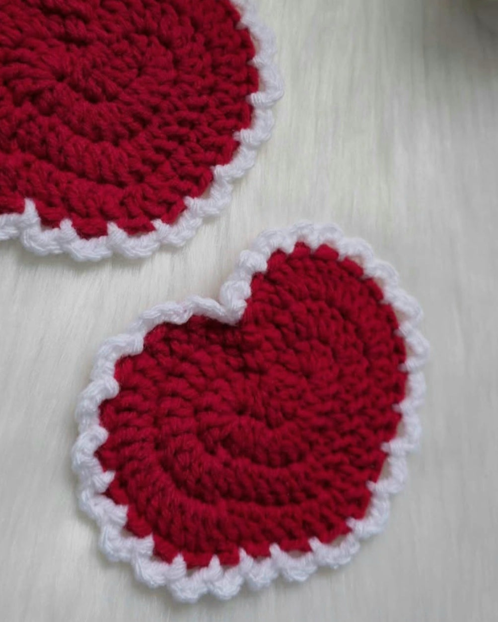 Handmade Crochet Heart Coaster – Red & White Cozy Drink Mat
