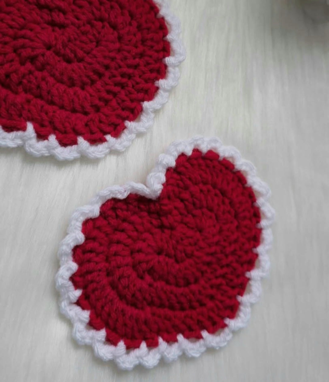 Handmade Crochet Heart Coaster – Red & White Cozy Drink Mat