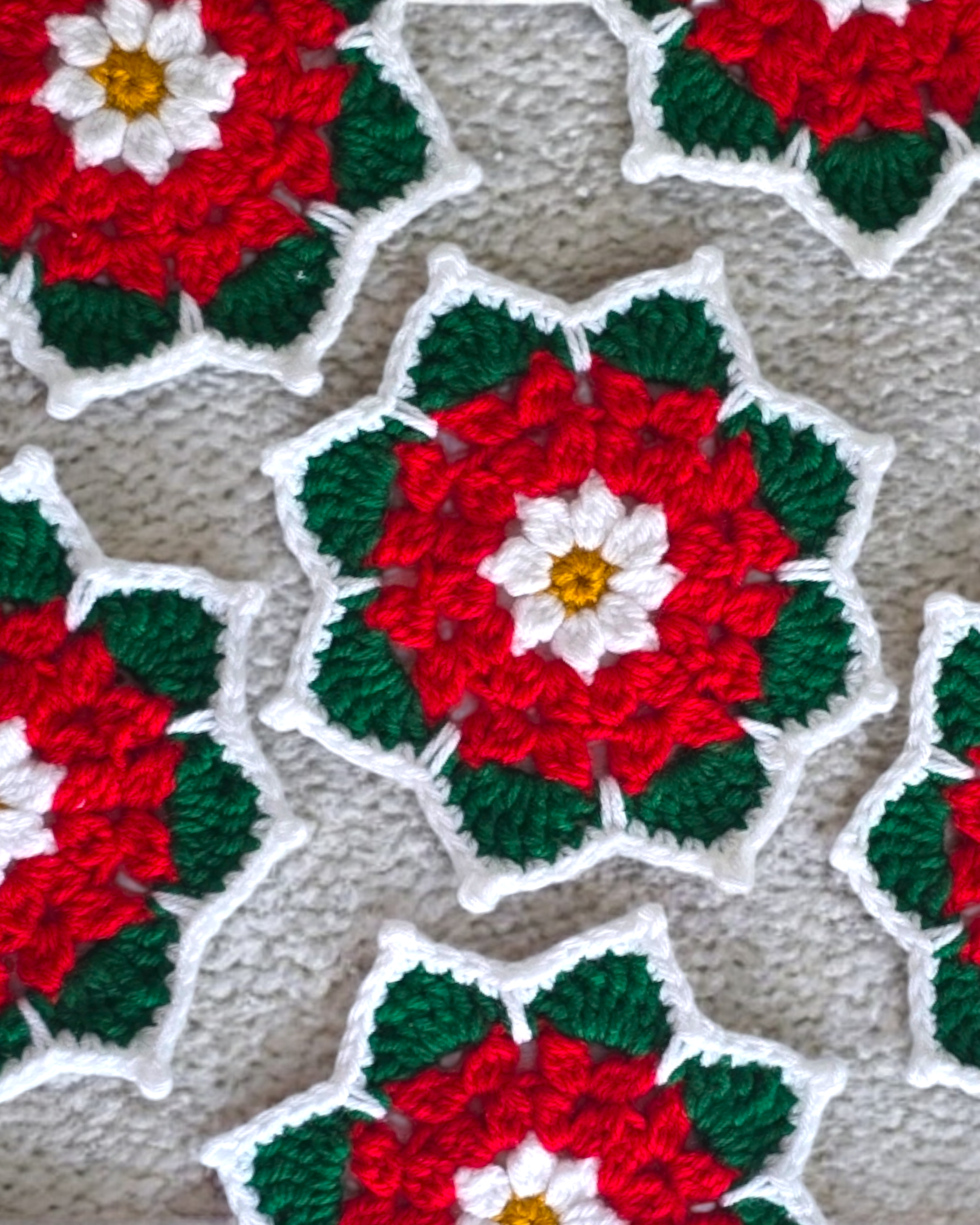Poinsettia Flower Crochet Coaster Set | Set of 2