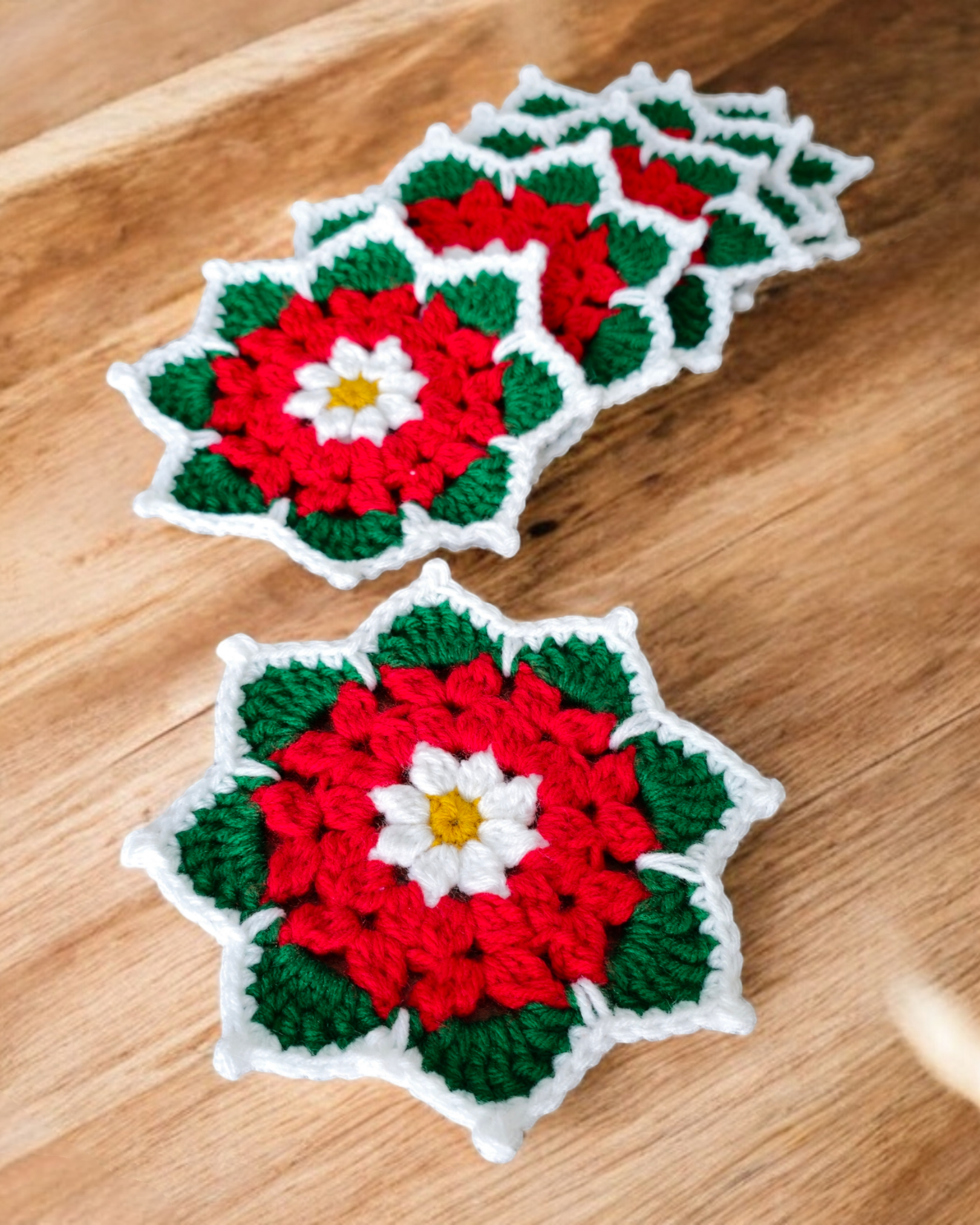 Poinsettia Flower Crochet Coaster Set | Set of 2