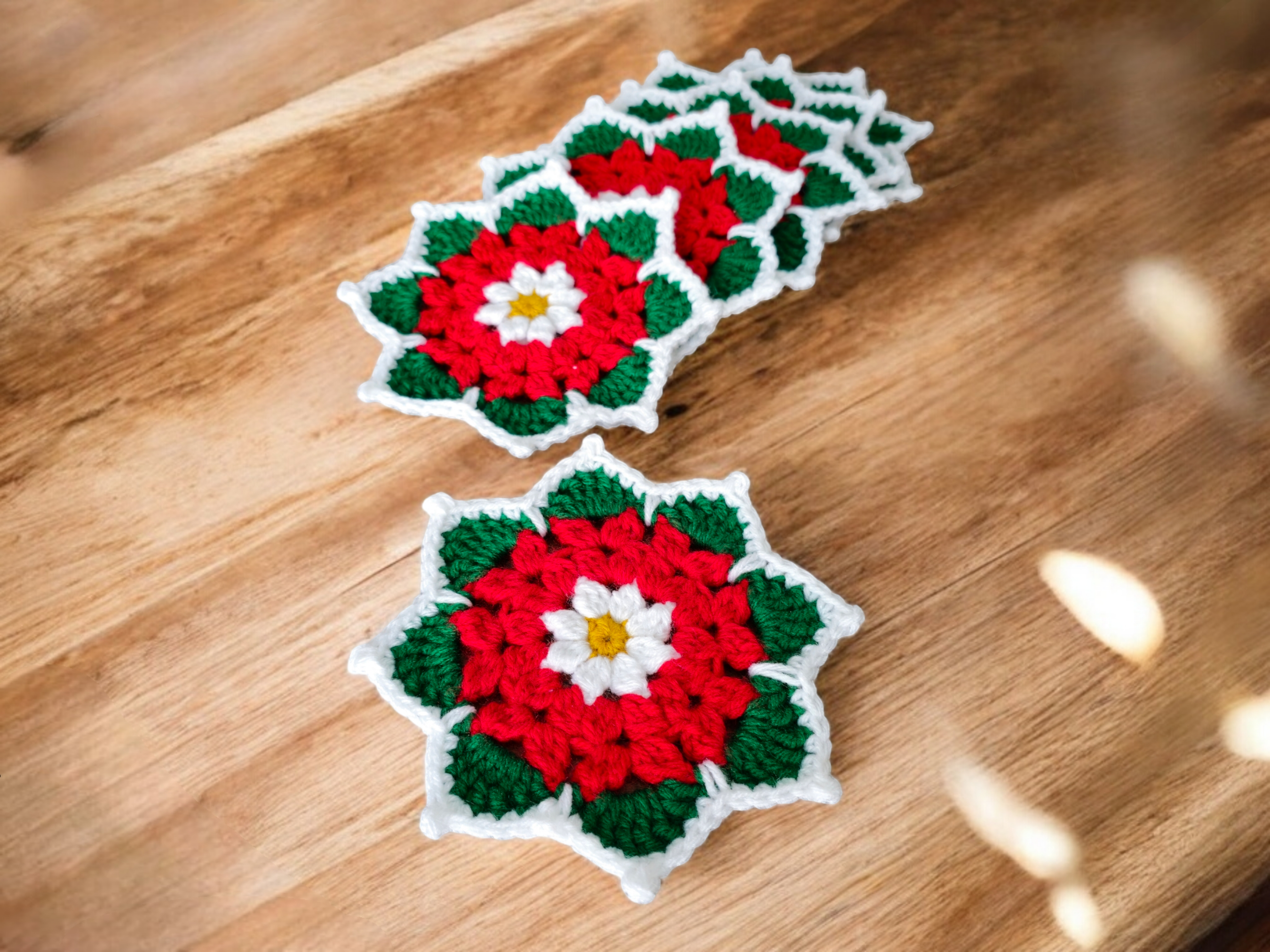 Poinsettia Flower Crochet Coaster Set | Set of 2