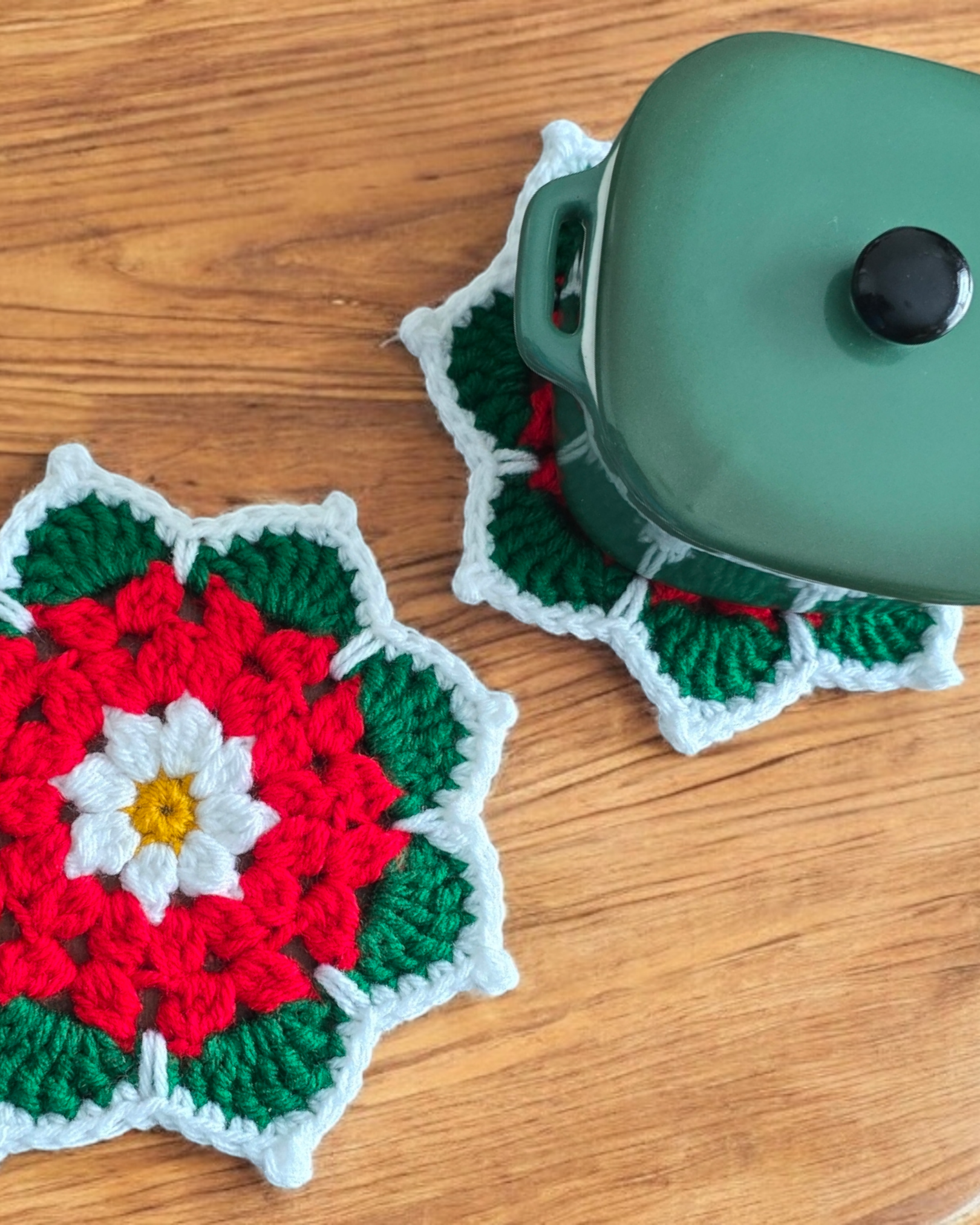 Poinsettia Flower Crochet Coaster Set | Set of 2