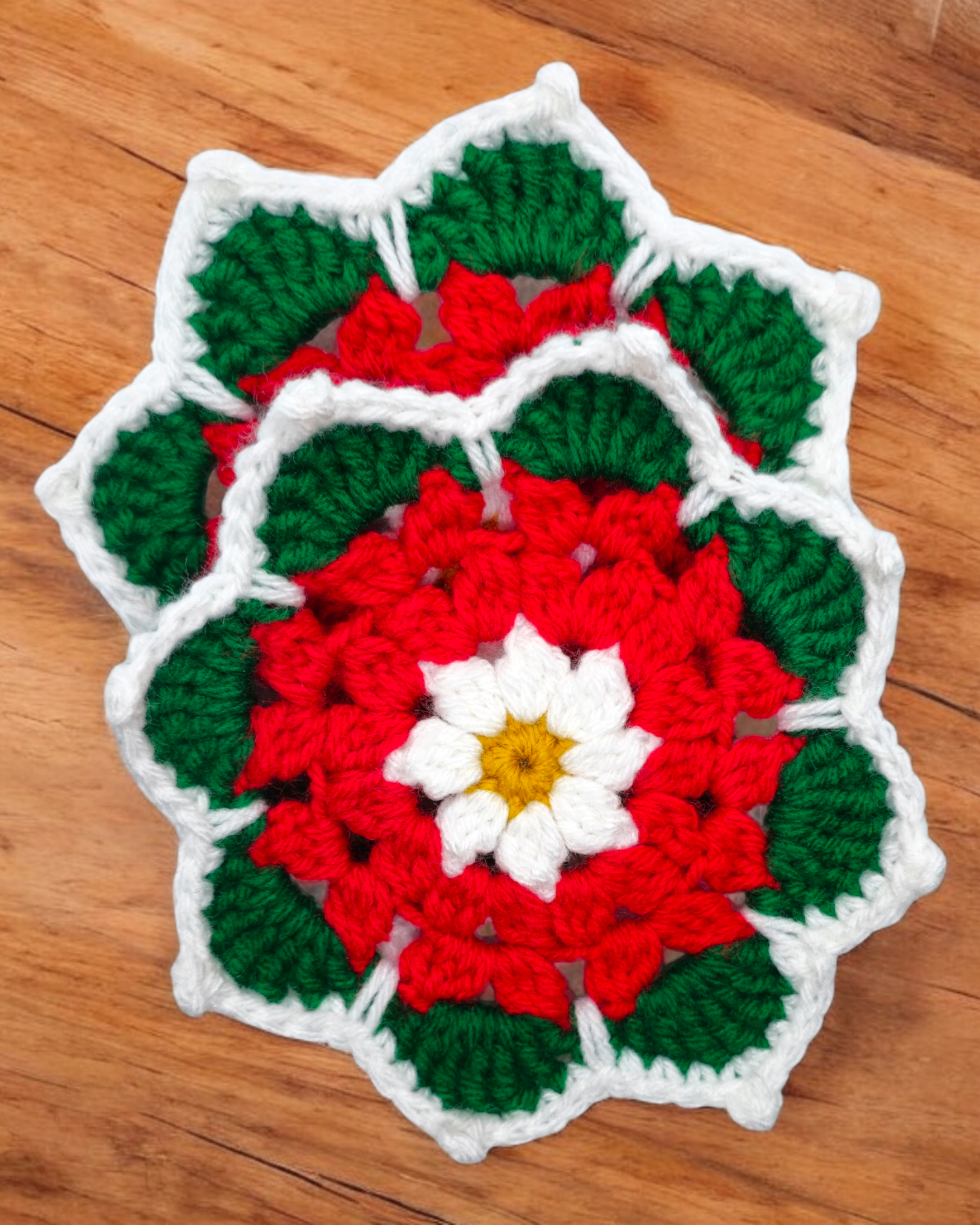 Poinsettia Flower Crochet Coaster Set | Set of 2