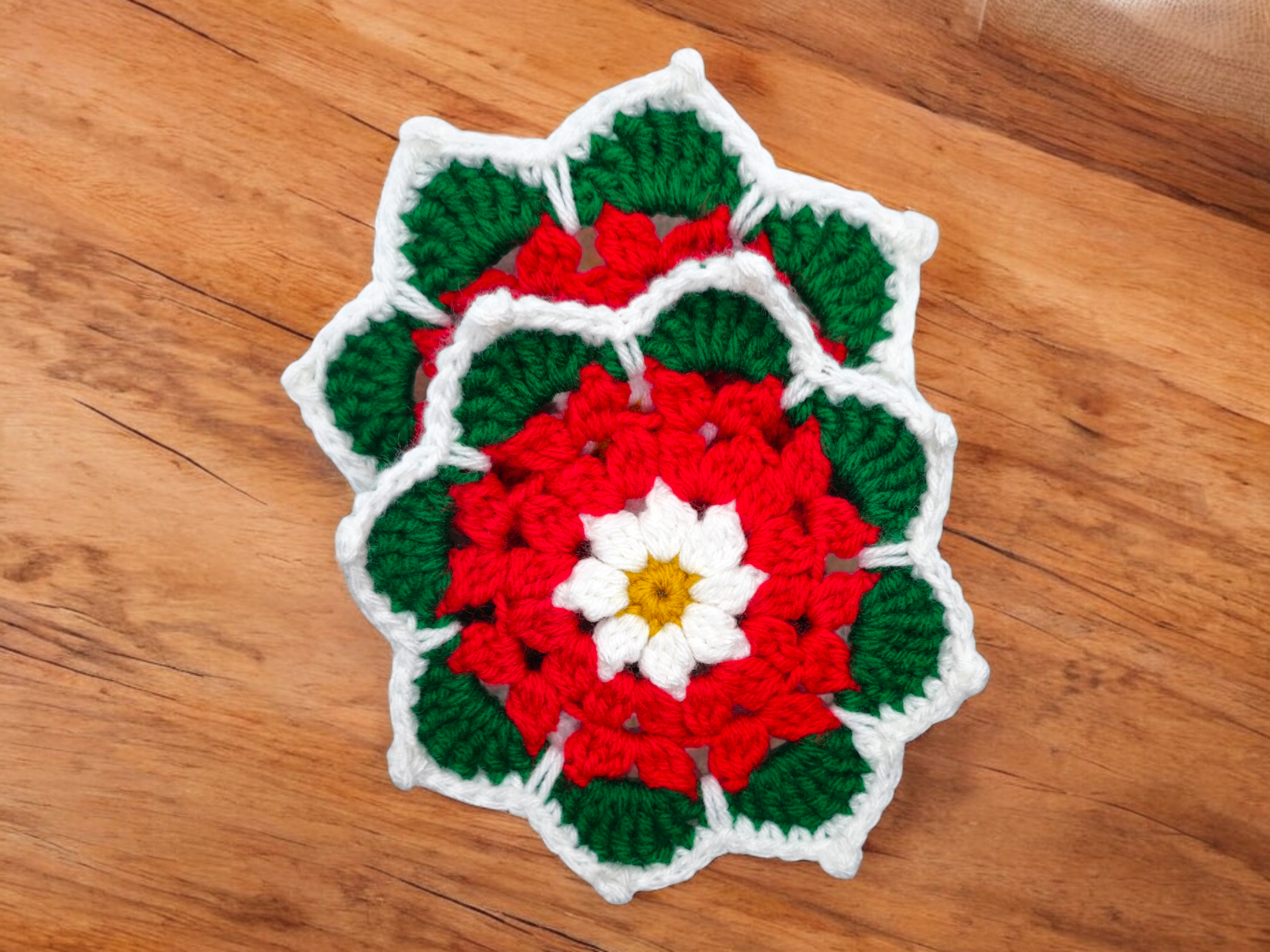 Poinsettia Flower Crochet Coaster Set | Set of 2