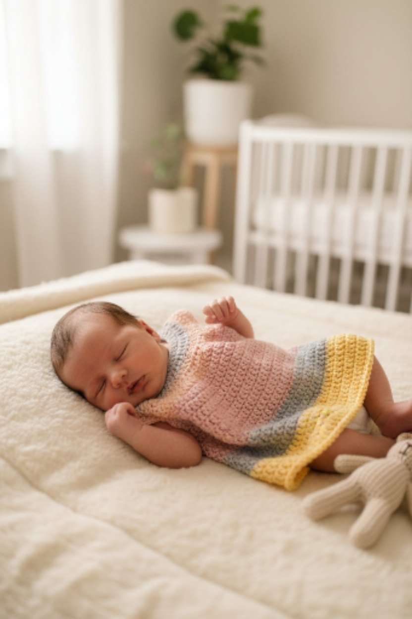 Handmade Crochet Newborn Dress (1–3 Months) – Soft Baby Girl Outfit