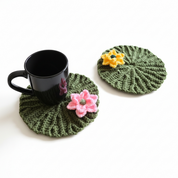 Handmade Lotus Crochet Coaster – Floral Table Decor