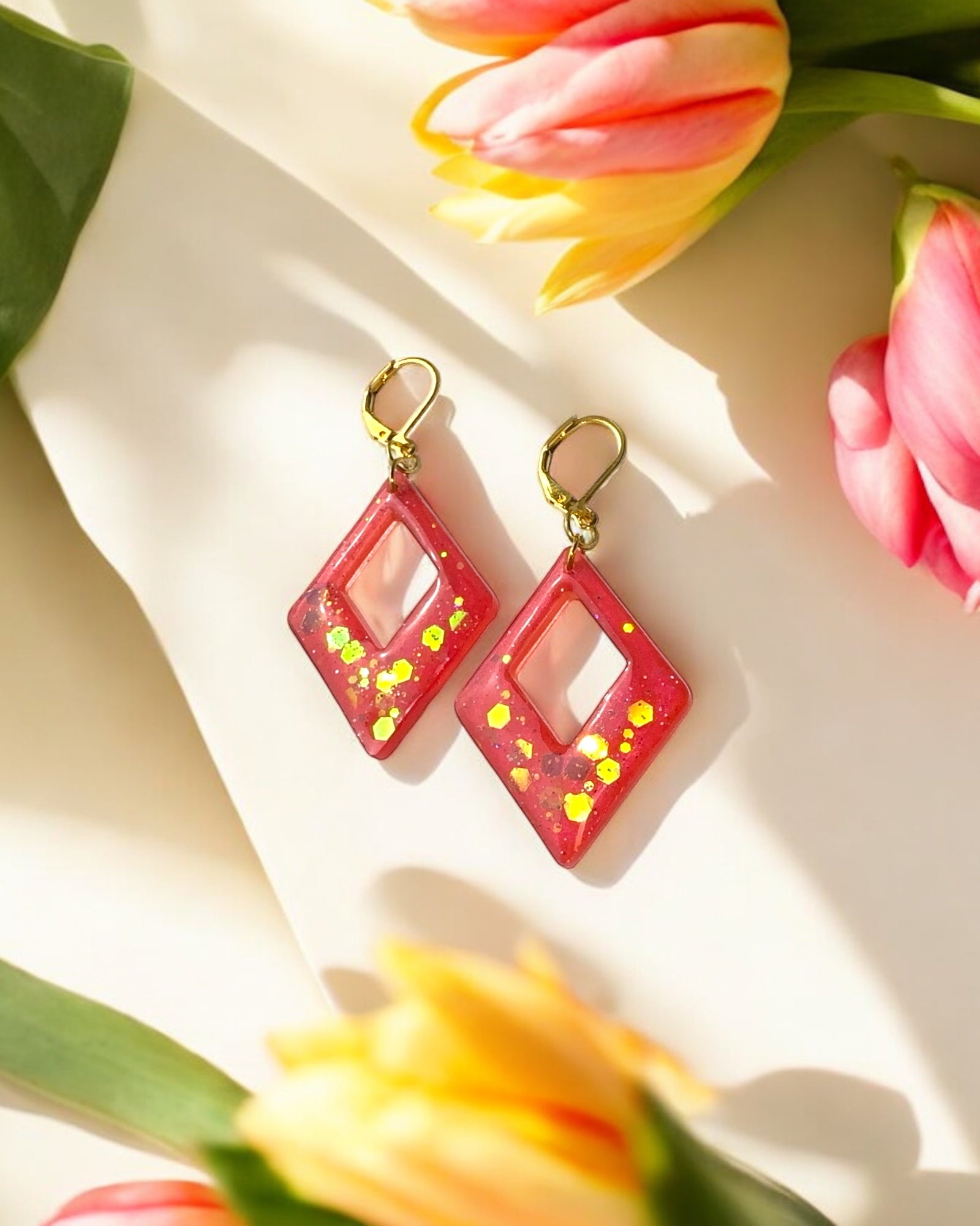 Frillmart Women's Red & Blue Spark Drop Hoop Earrings