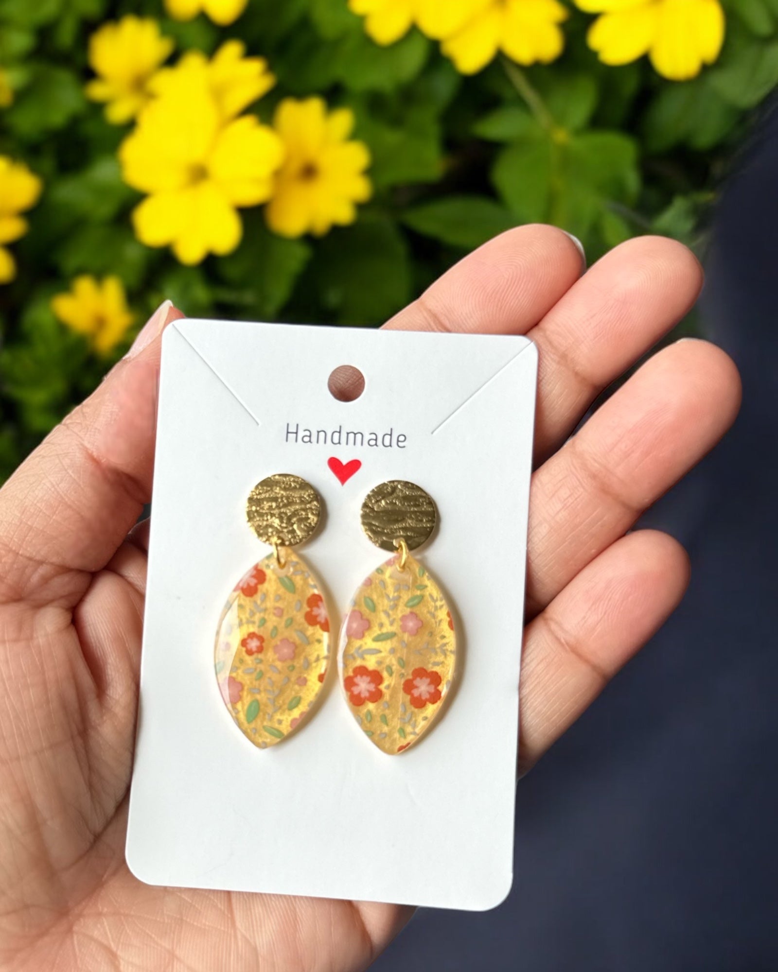 Frillmart Women's Floral Drop Earrings - Yellow Multicolor Flowers, Gold Colour, Lightweight