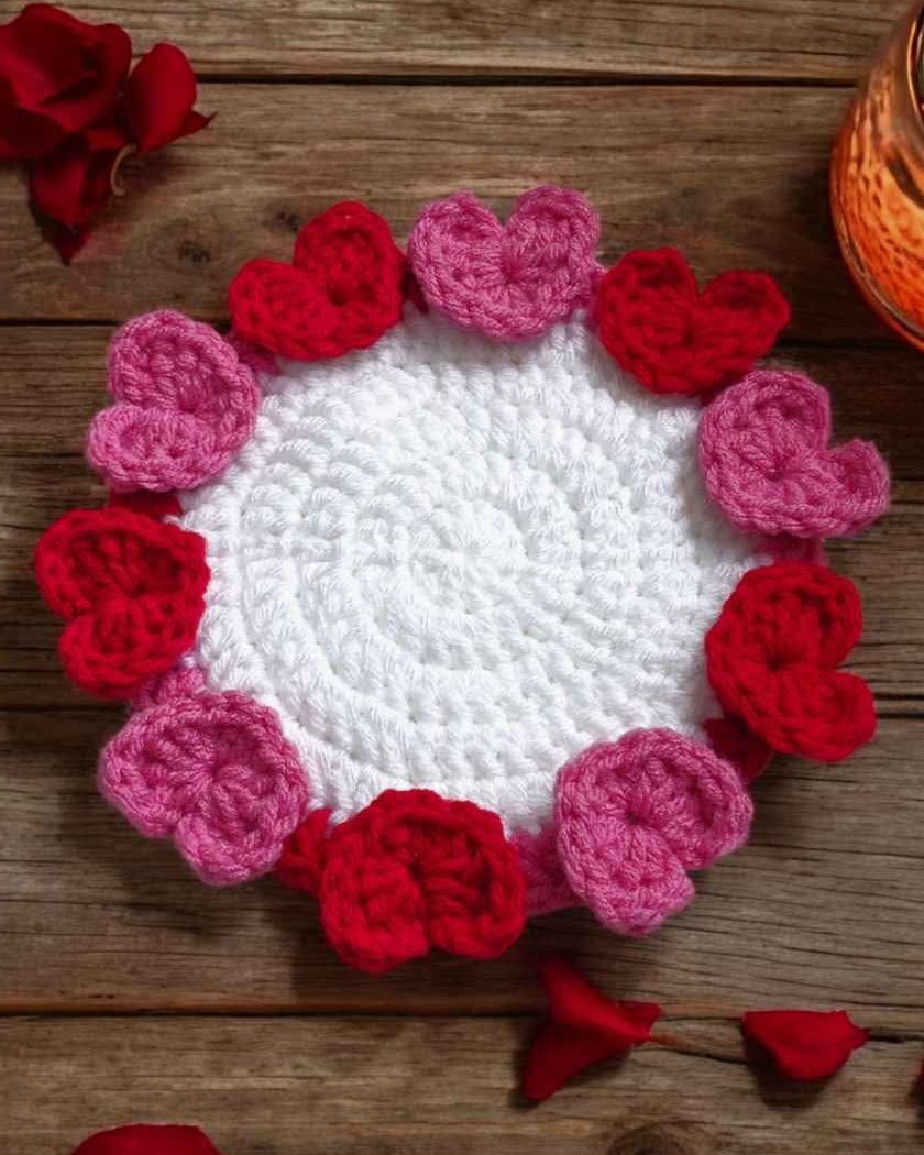 Handmade Crochet Heart Coaster