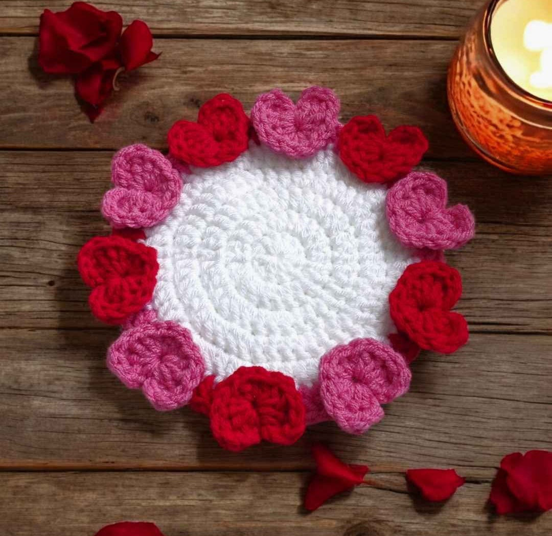Handmade Crochet Heart Coaster